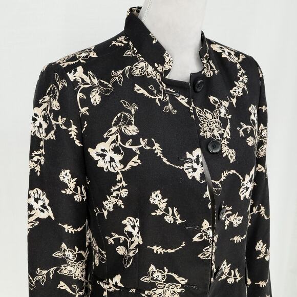 Charter Club Jacket Petites 6P Silk Black Ivory Floral Lined Blazer Vintage - Picture 6 of 13